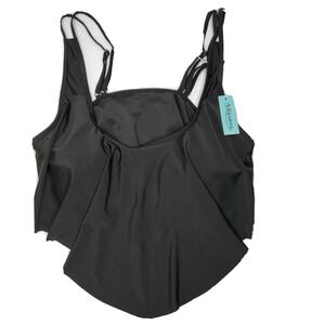 Adisputent Swim Top Layered Ruffle Flounce Black Padded Women Sz 2XL NWT